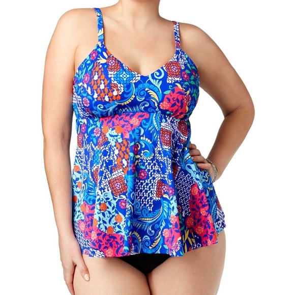 Swim Solutions Floral-Print Draped Tankini Top - Picture 3 of 7